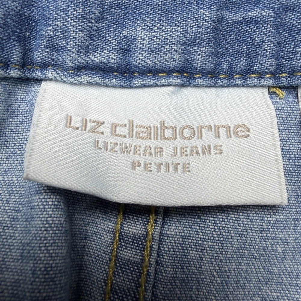 Y2K Liz Claiborne Jean Skirt Denim Midi Rhinestone Petite 4P Boho A-Line Cottage - Picture 5 of 10